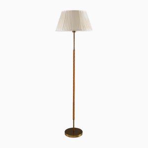 Swedish Brass and Leather Floor Lamp attributed to Böhlmarks, 1950s-FM-2035116