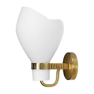 Swedish Brass and Opaline Wall Lamp in the Style of Paavo Tynell, 1960s-YU-1075710