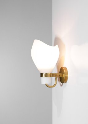 Swedish Brass and Opaline Wall Lamp in the Style of Paavo Tynell, 1960s-YU-1075710