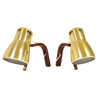 Swedish Brass and Stained Wood Wall Lamps by Hans-Agne Jakobsson, 1970s, Set of 2-UYK-1073630