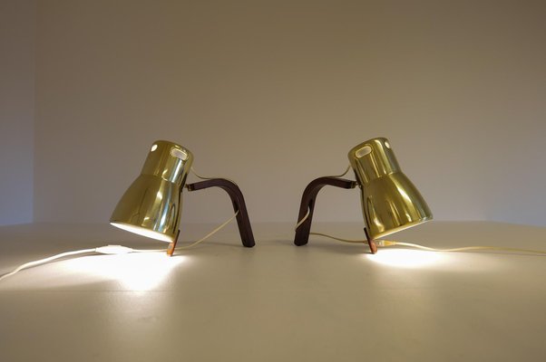 Swedish Brass and Stained Wood Wall Lamps by Hans-Agne Jakobsson, 1970s, Set of 2-UYK-1073630