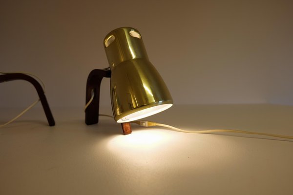 Swedish Brass and Stained Wood Wall Lamps by Hans-Agne Jakobsson, 1970s, Set of 2-UYK-1073630