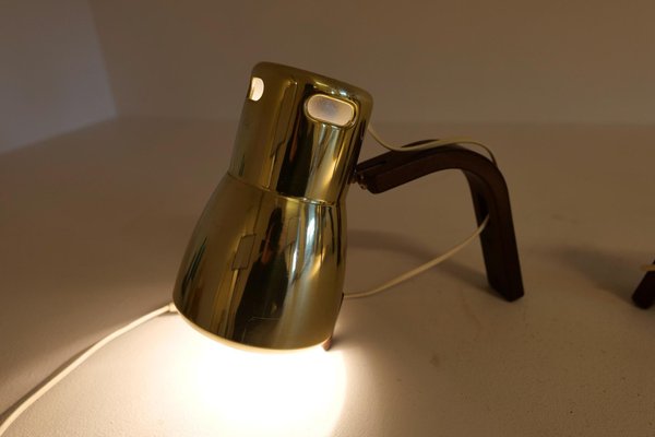 Swedish Brass and Stained Wood Wall Lamps by Hans-Agne Jakobsson, 1970s, Set of 2-UYK-1073630