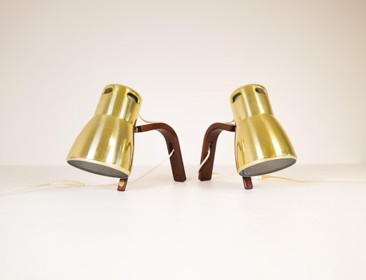 Swedish Brass and Stained Wood Wall Lamps by Hans-Agne Jakobsson, 1970s, Set of 2-UYK-1073630