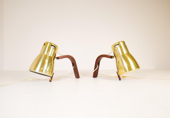 Swedish Brass and Stained Wood Wall Lamps by Hans-Agne Jakobsson, 1970s, Set of 2-UYK-1073630