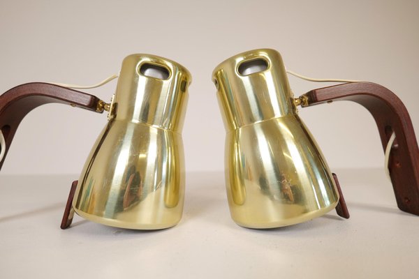 Swedish Brass and Stained Wood Wall Lamps by Hans-Agne Jakobsson, 1970s, Set of 2-UYK-1073630