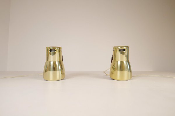 Swedish Brass and Stained Wood Wall Lamps by Hans-Agne Jakobsson, 1970s, Set of 2-UYK-1073630