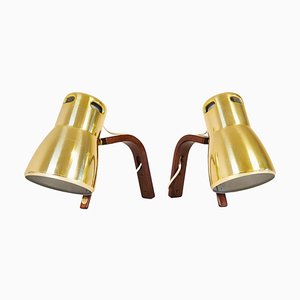 Swedish Brass and Stained Wood Wall Lamps by Hans-Agne Jakobsson, 1970s, Set of 2-UYK-1073630