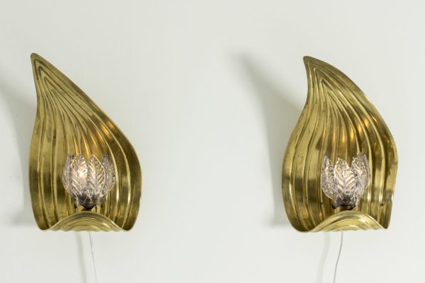 Swedish Brass Wall Lamps, Set of 2-NL-847370