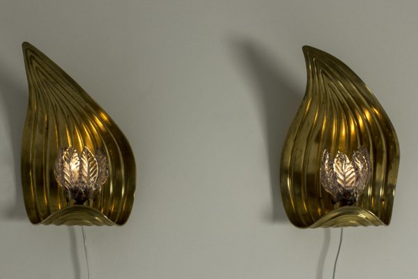 Swedish Brass Wall Lamps, Set of 2-NL-847370