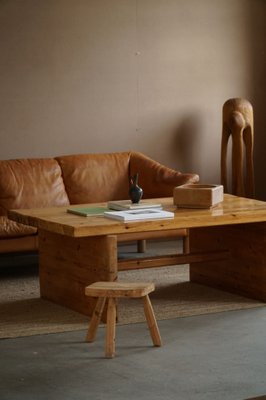 Swedish Brutalist Rectangular Solid Pine Coffee Table, 1960s-MXF-1007426