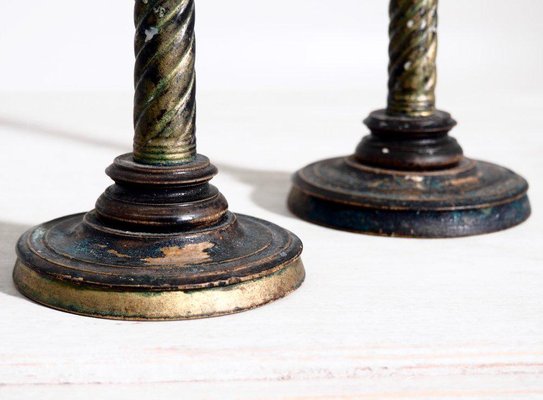 Swedish Candleholders in Carved Wood, Paint & Gilt, 1800s, Set of 2-SA-636412