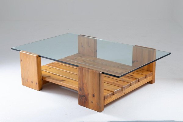 Swedish Coffee Table in Pine and Glass by Sven Larsson, 1970s-FM-883980