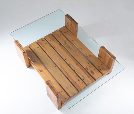 Swedish Coffee Table in Pine and Glass by Sven Larsson, 1970s-FM-883980