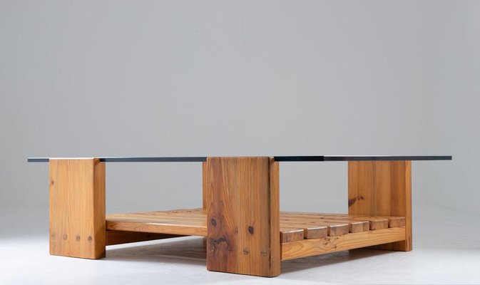 Swedish Coffee Table in Pine and Glass by Sven Larsson, 1970s-FM-883980