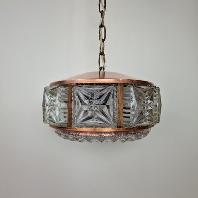 Swedish Copper and Crystal Glass Chandelier, 1960s-ZPB-1300260