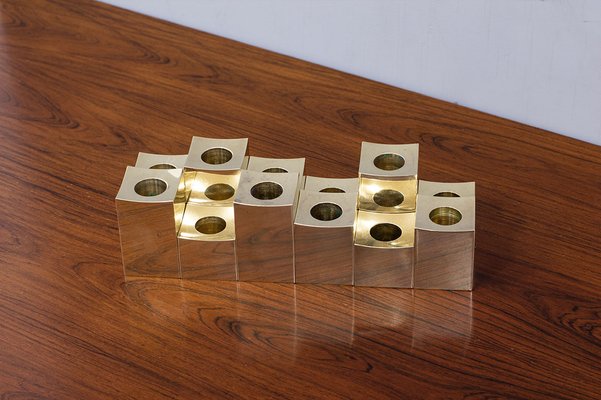 Swedish Cubic Brass Candlesticks by Gusum Metallslöjden, 1980s, Set of 12-TM-1744114