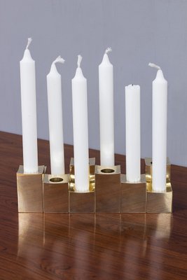 Swedish Cubic Brass Candlesticks by Gusum Metallslöjden, 1980s, Set of 12-TM-1744114