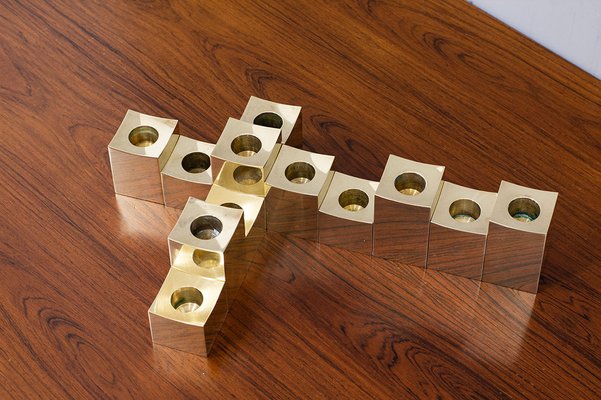 Swedish Cubic Brass Candlesticks by Gusum Metallslöjden, 1980s, Set of 12-TM-1744114