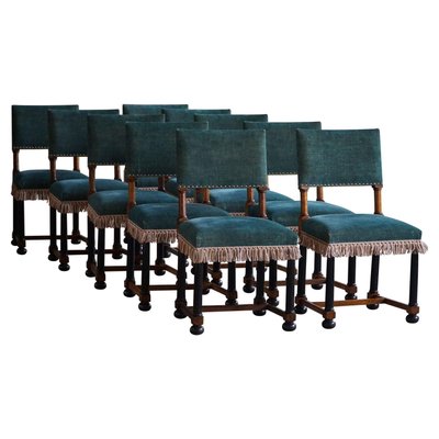 Swedish Dining Chairs in Velvet by Axel Einar Hjorth, 1920s, Set of 10-MXF-2026453