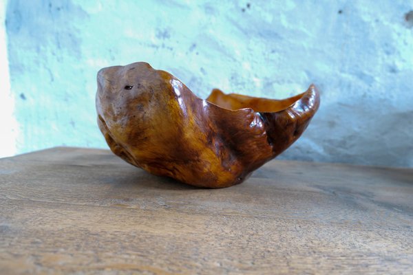 Swedish Folk Art Organic Dark Grain Burl Curly Birch Bowl, 1960s-UYK-1396132