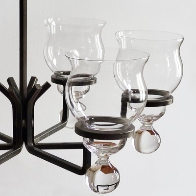 Swedish Glass & Wrought Iron Pendant Lamp by Erik Höglund for Kosta Boda, 1960s-RSE-2022834