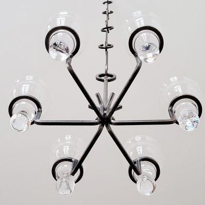 Swedish Glass & Wrought Iron Pendant Lamp by Erik Höglund for Kosta Boda, 1960s-RSE-2022834