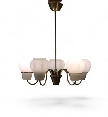 Swedish Grace Art Nouveau Ceiling Lamp in Opal Glass and Brass, 1920s-BPJ-2024592