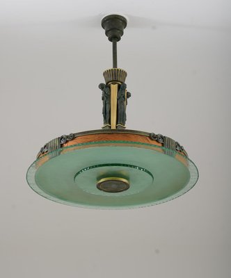 Swedish Grace Pendant in Glass and Patinated Brass, 1930s-FM-2023142