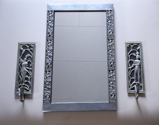 Swedish Grace Period Mirror and Candleholder Sconces in Pewter by David Wretling, 1920s, Set of 3-UDU-1821354