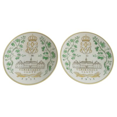 Swedish Grace Plates with Ulriksdal Palace in Yellow and Green by Gefle, 1951, Set of 2-RUK-1758047