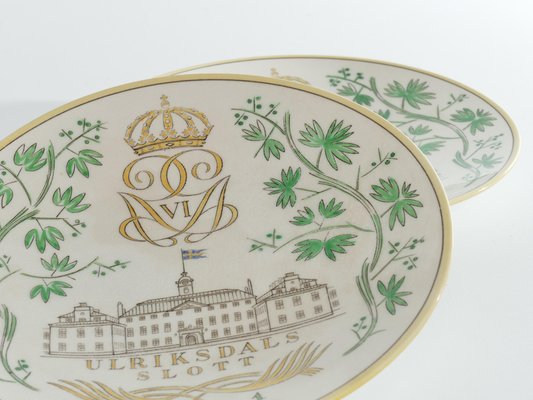 Swedish Grace Plates with Ulriksdal Palace in Yellow and Green by Gefle, 1951, Set of 2-RUK-1758047