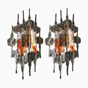 Swedish Large Brutalist Wall Sconces by Tom Ahlström, 1960s, Set of 2-VDW-618963