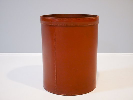 Swedish Leather Paper Basket, 1960s-OGU-824116