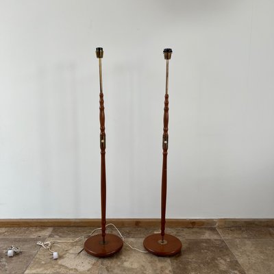 Swedish Mid-Century Brass and Teak Floor Lamps, Set of 2-JRP-1324824