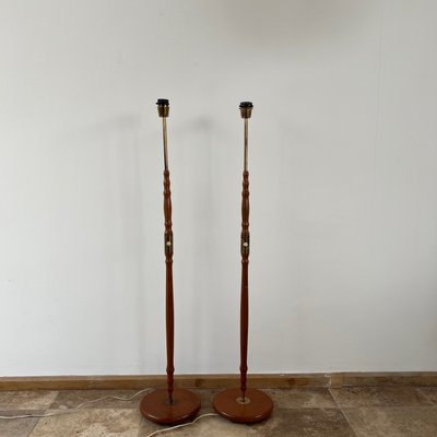 Swedish Mid-Century Brass and Teak Floor Lamps, Set of 2-JRP-1324824