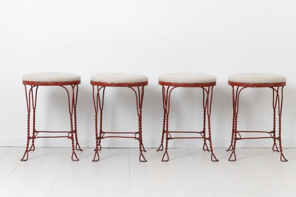 Swedish Mid-Century Red Iron Stools, Set of 4-MJF-931243