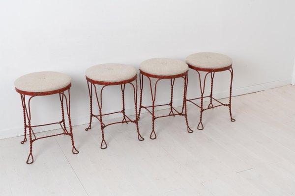 Swedish Mid-Century Red Iron Stools, Set of 4-MJF-931243