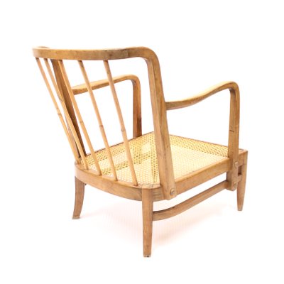 Swedish Modern Birch, Bambu & Rattan Longe Chair attributed to Otto Schulz for Boet, 1940s-KQ-1427900