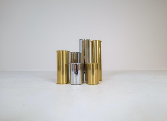 Swedish Modern Candelholders in Brass and Steel by Staffan Englesson, 1970s, Set of 6-UYK-1362803