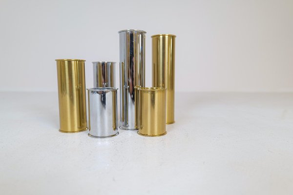 Swedish Modern Candelholders in Brass and Steel by Staffan Englesson, 1970s, Set of 6-UYK-1362803