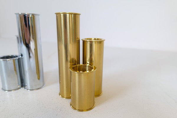 Swedish Modern Candelholders in Brass and Steel by Staffan Englesson, 1970s, Set of 6-UYK-1362803