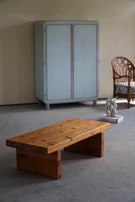 Swedish Modern Square Solid Pine Coffee Table attributed to Sven Larsson, Brutalist, 1970s-MXF-1369992