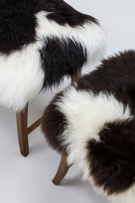 Swedish Modern Stools with Sheepskin, 1940s, Set of 2-KO-1762537