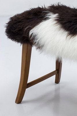 Swedish Modern Stools with Sheepskin, 1940s, Set of 2-KO-1762537