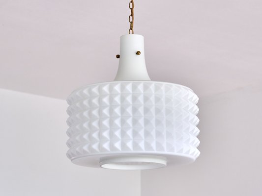 Swedish Modernist Studded Pendant Lamp in Opaline Glass from Orrefors, 1950s-FMT-1034557