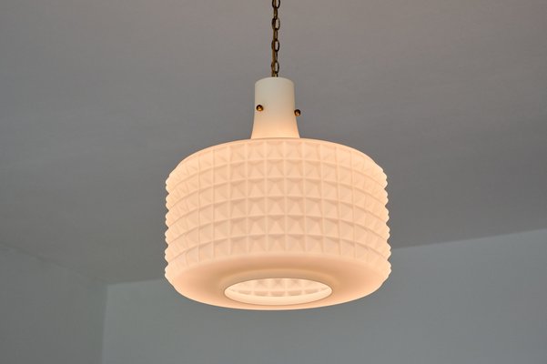 Swedish Modernist Studded Pendant Lamp in Opaline Glass from Orrefors, 1950s-FMT-1034557