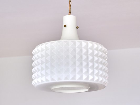 Swedish Modernist Studded Pendant Lamp in Opaline Glass from Orrefors, 1950s-FMT-1034557