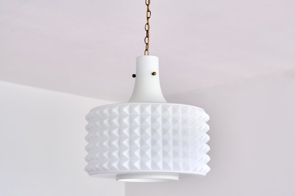 Swedish Modernist Studded Pendant Lamp in Opaline Glass from Orrefors, 1950s-FMT-1034557