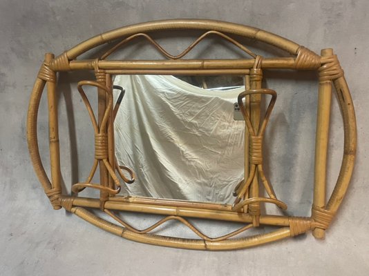 Swedish Oval Mirror Coack Rack in Rattan, 1960s-SDV-1330542